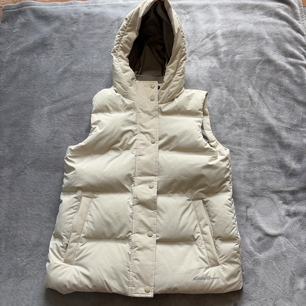 Eddie Bauer Down Puffer Vest Womens Medium Hooded Quilted Sleeveless Jacket